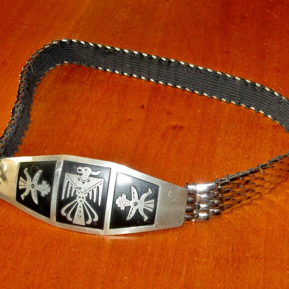 Vintage Nickel Silver Native American Style Thunderbird Buckle w Stretch Belt main image 12